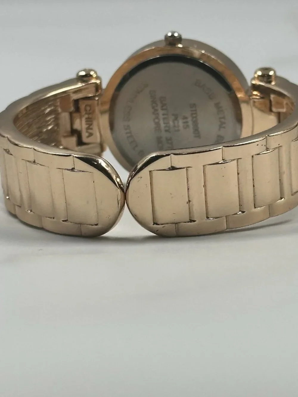 3/$30 Studio Time Watch Women Rose Gold Tone Rhinestone Bezel Cuff Band 6.25